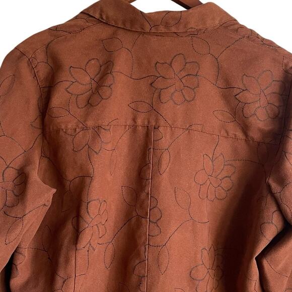 Sag Harbor Women Top M Brown Faux Suede Embroidery Floral Boho Cottage Fairygoth - Picture 8 of 10